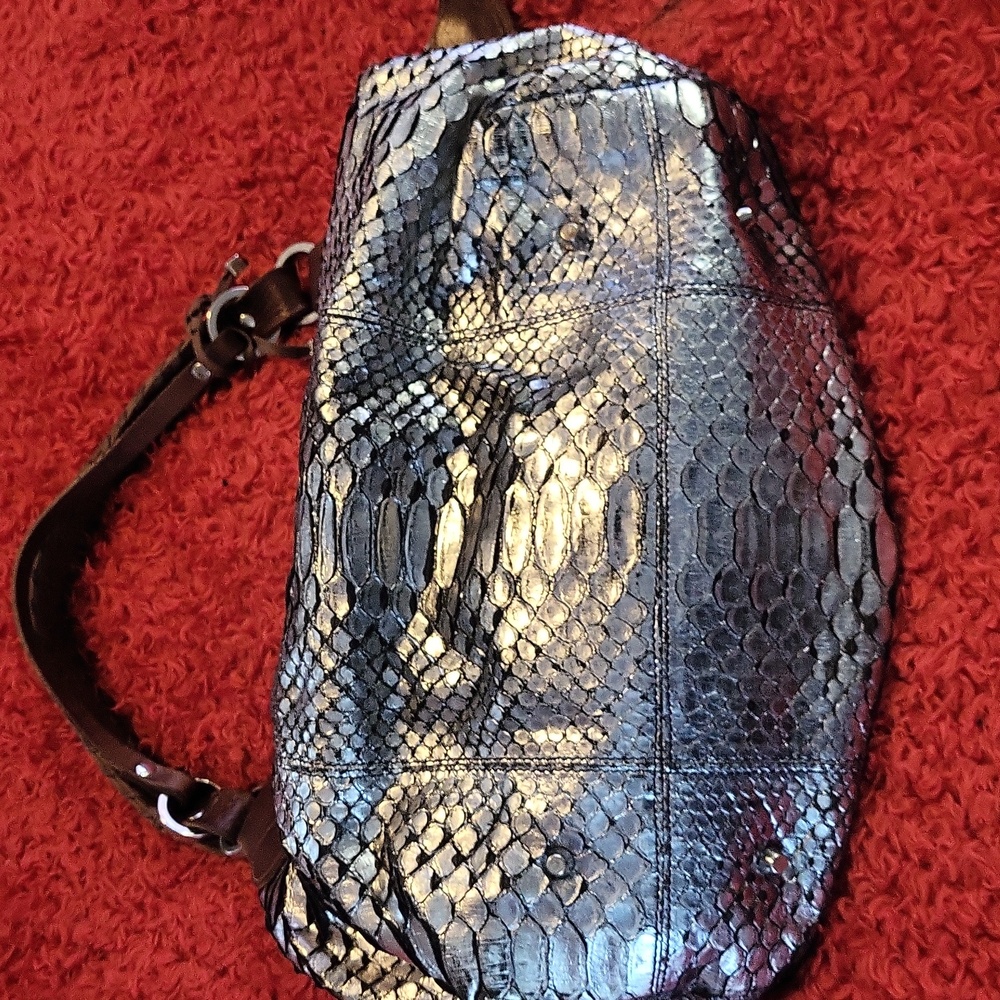 Python Silver Snakeskin Shoulder Bag - image 8